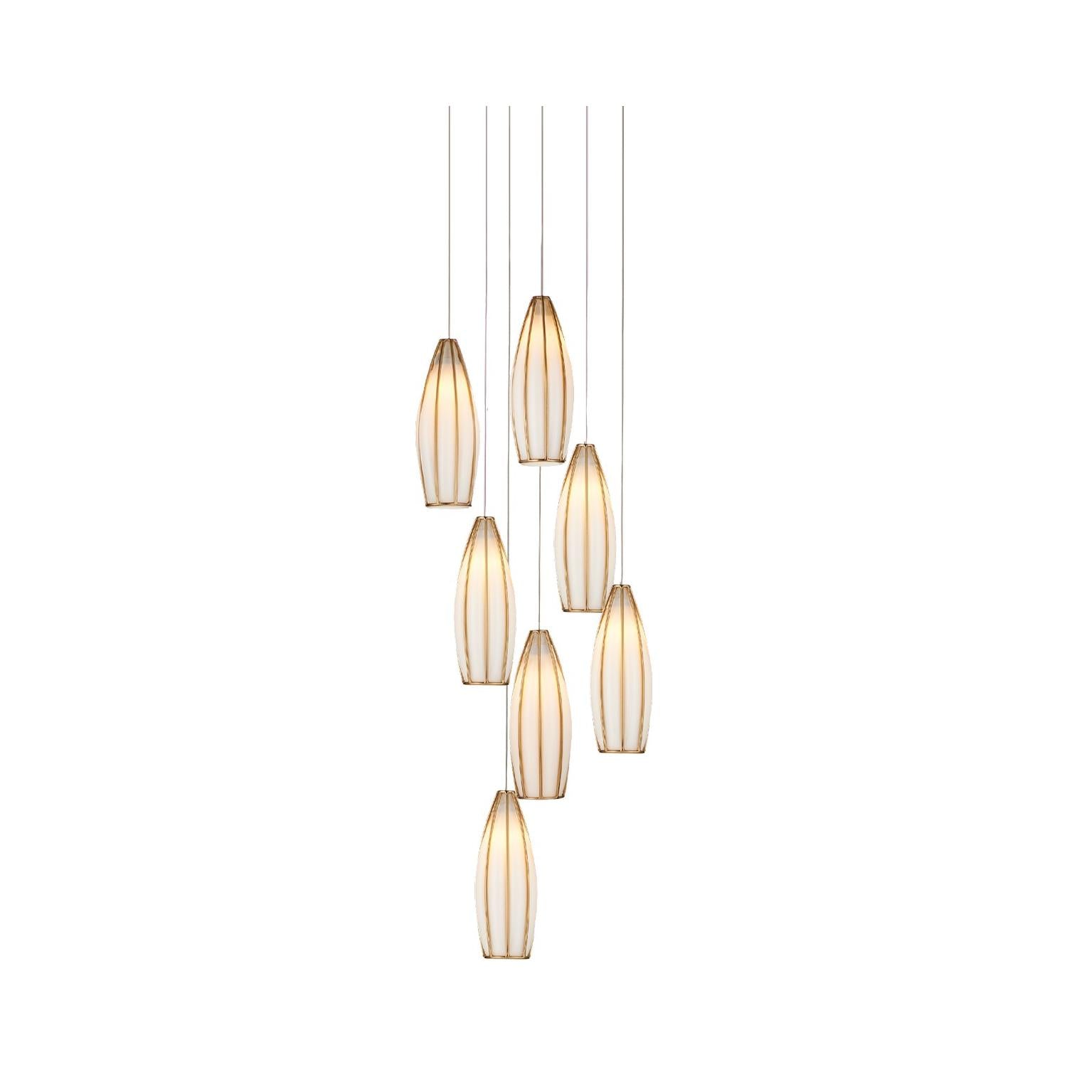 Currey and Company - 9000-1187 - Seven Light Pendant - Parish - White/Antique Brass