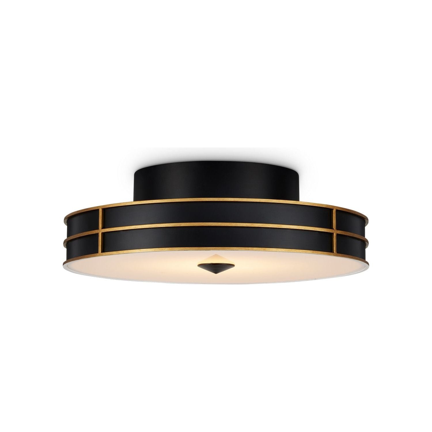 Currey and Company - 9999-0071 - One Light Flush Mount - Fielding - Satin Black/Contemporary Gold/Sugar White/White