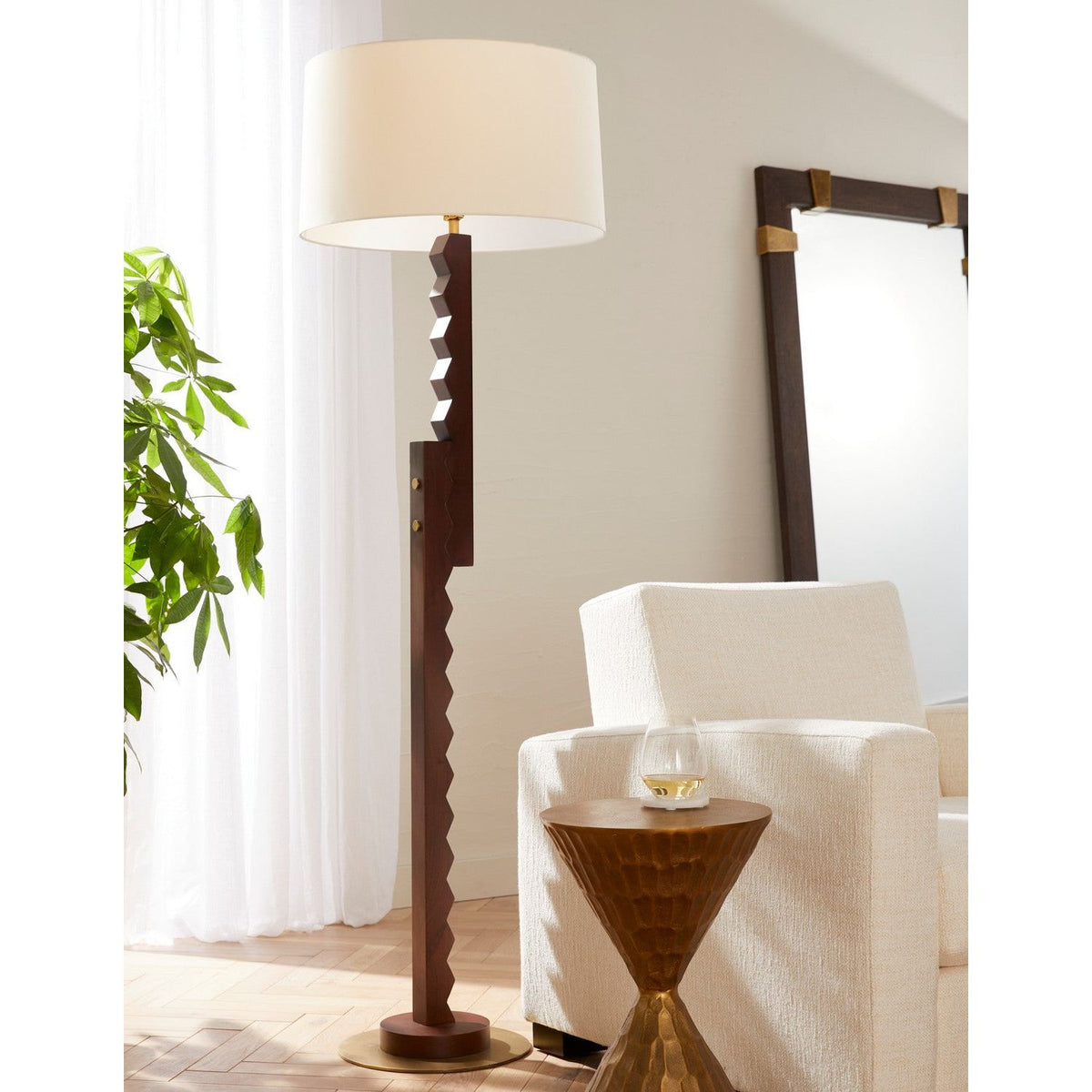 Arteriors - PFI12-769 - One Light Floor Lamp - Elvis - Dark Walnut/Antique Brass/Antique Brass/Ivory/White