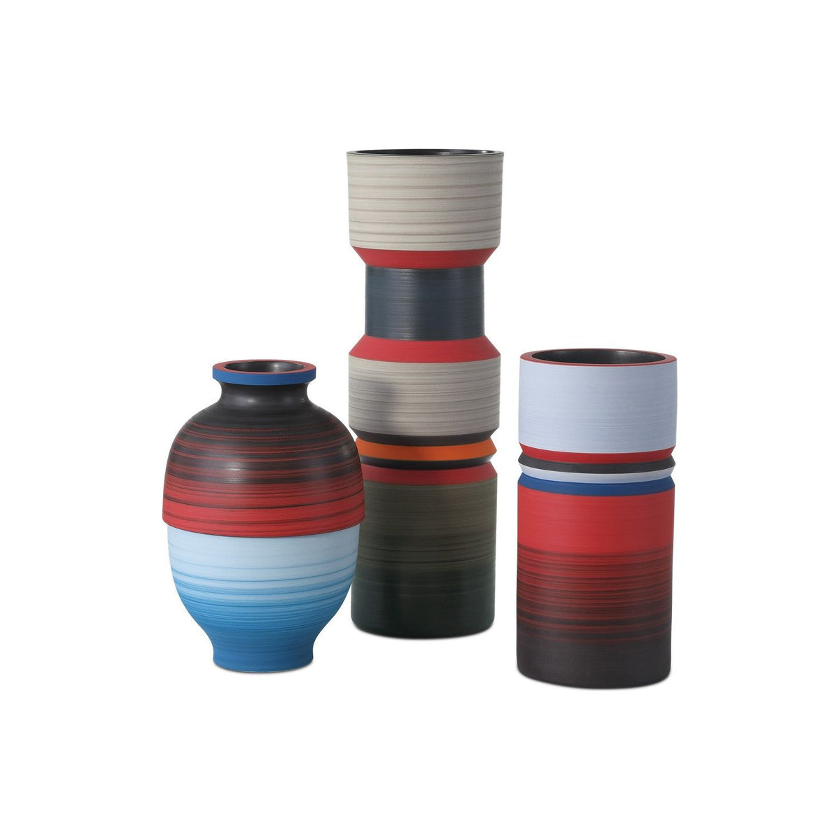 Currey and Company - 1200-0929 - Vase Set of 3 - Happy 80's - Black / Blue / Red / Pale Gray / Orange