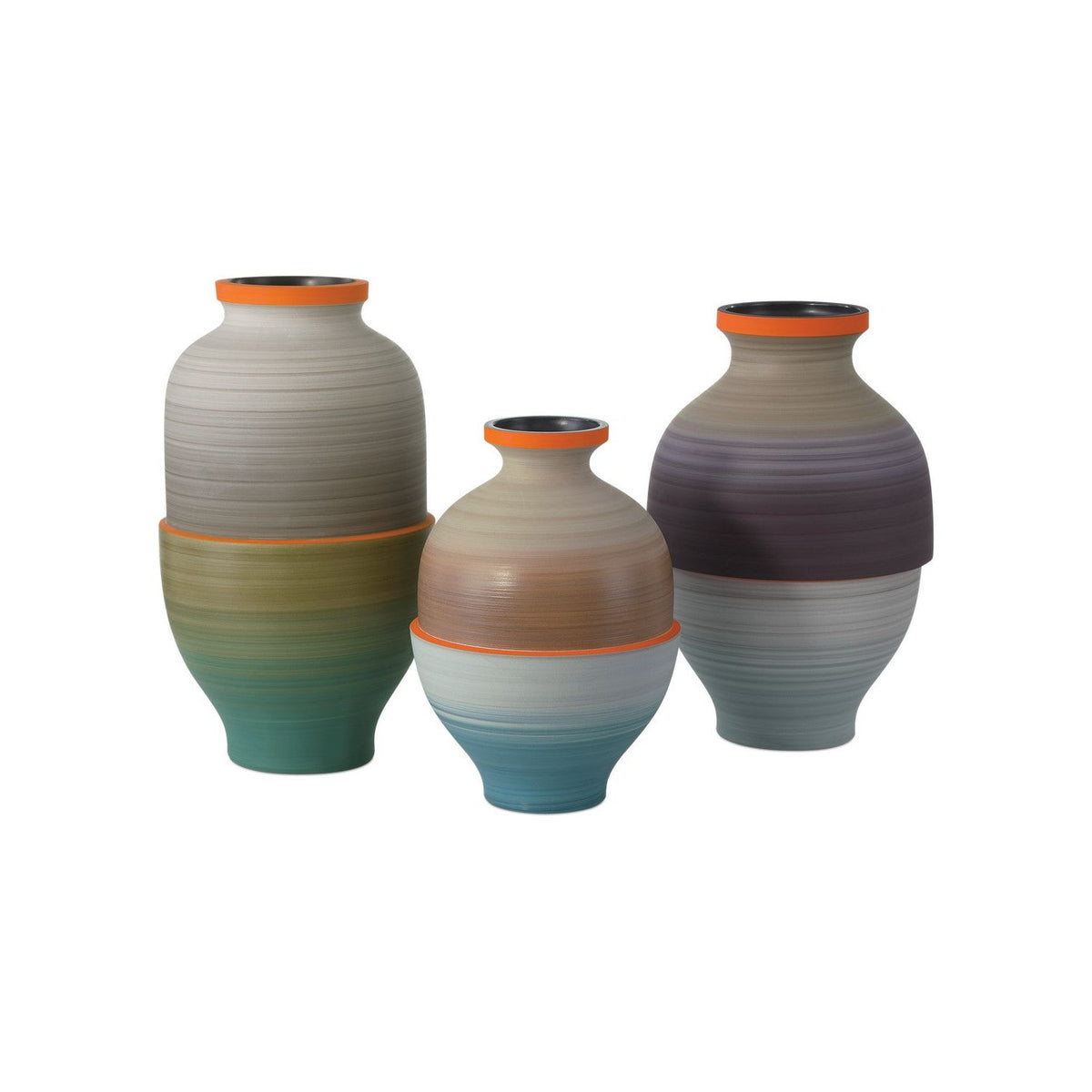 Currey and Company - 1200-0930 - Vase Set of 3 - Happy 80's - Orange / Beige / Pale Gray / Yellow / Blue