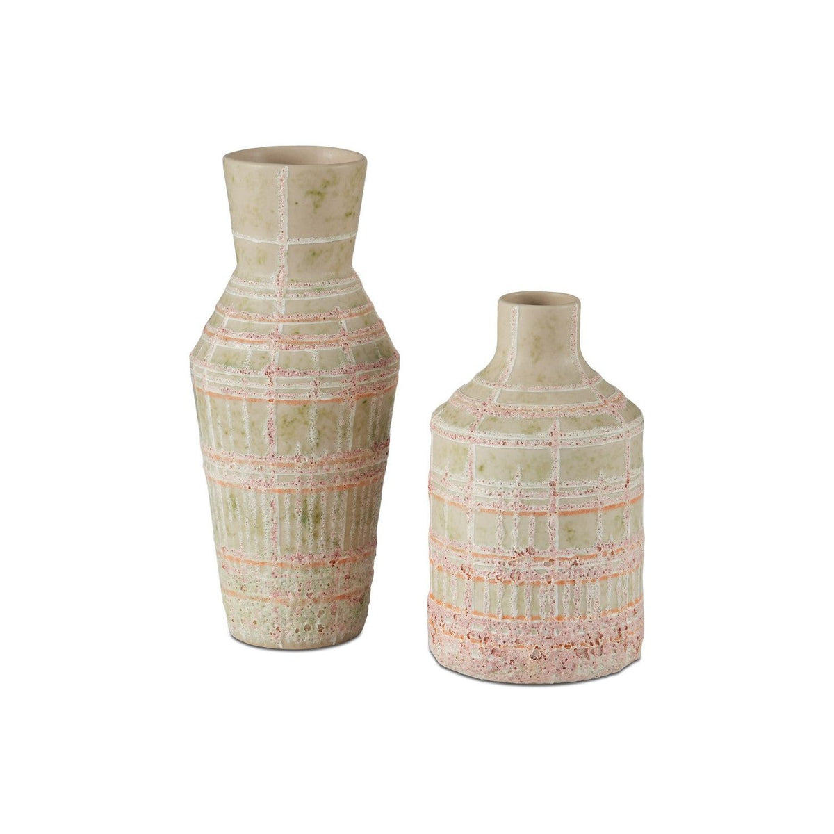 Currey and Company - 1200-0961 - Vase Set of 2 - Riso - Cream / Green