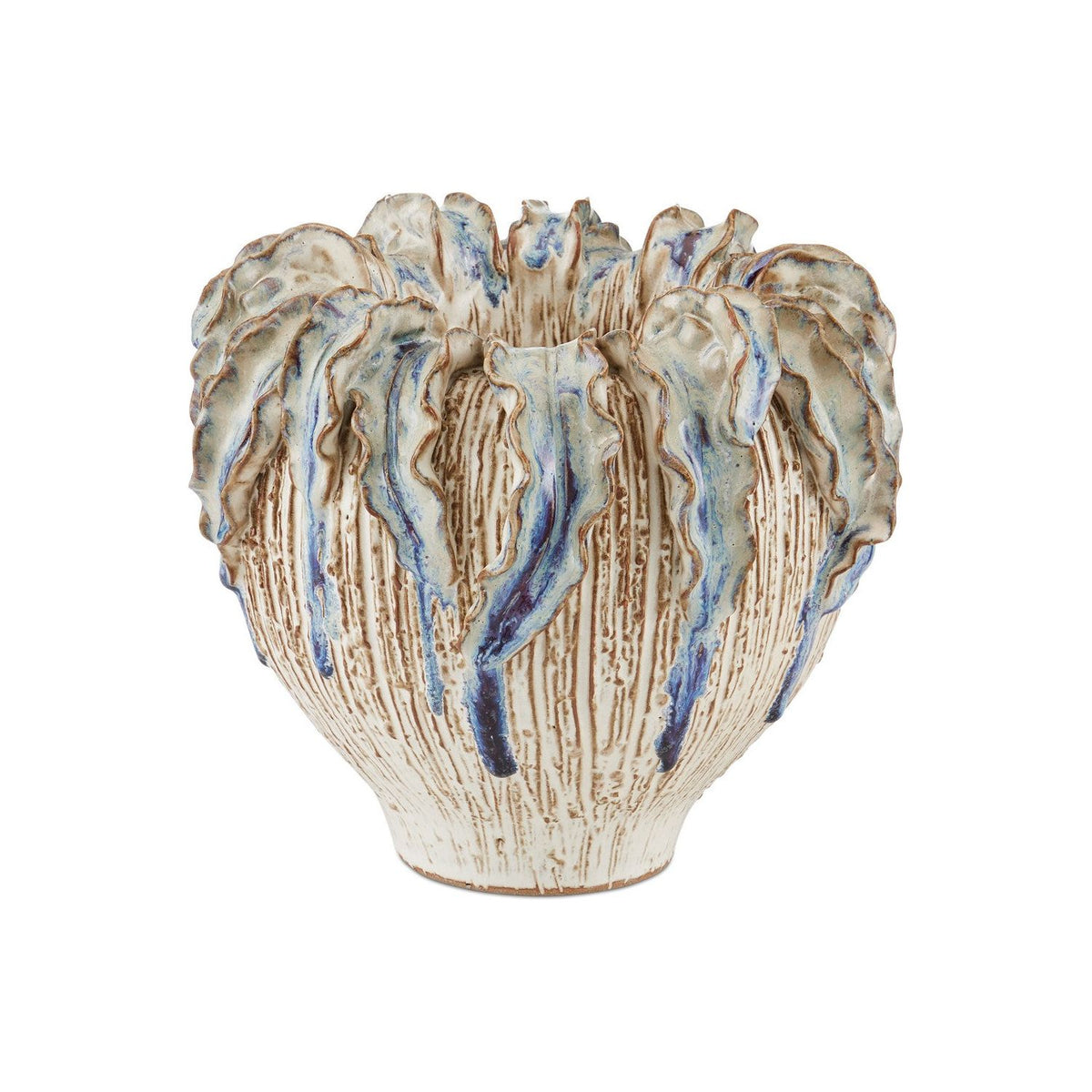 Currey and Company - 1200-0963 - Vase - Tropical Crown - Ivory / Reactive Blue