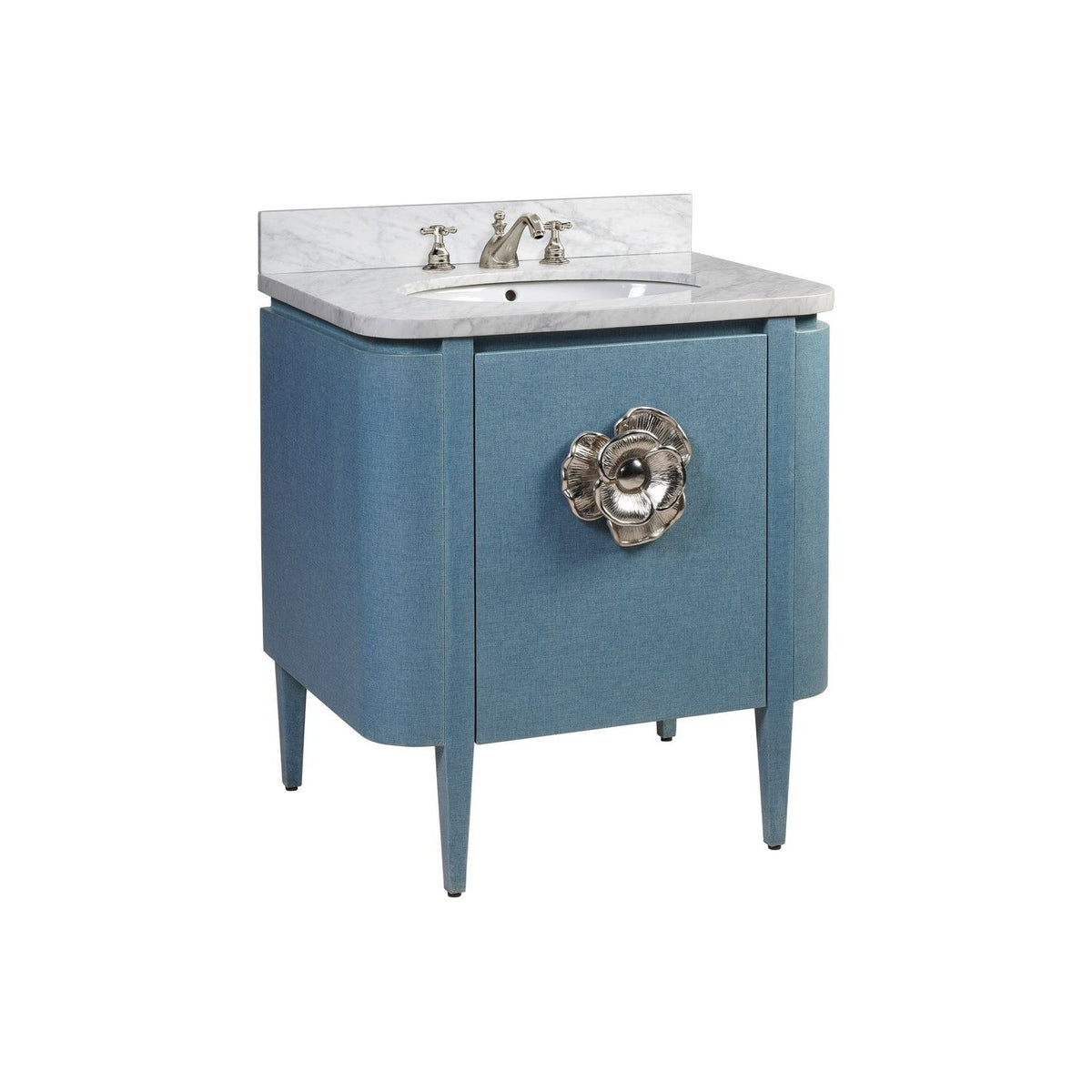 Currey and Company - 3800-0005 - Vanity with Sink - Briallen - Lacquered Blue Linen / Natural / White / Polished Nickel