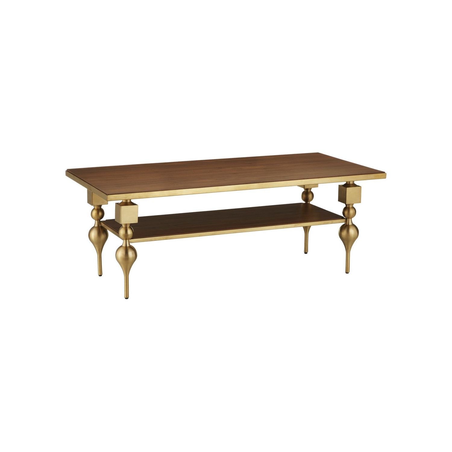 Currey and Company - 4000-0214 - Cocktail Table - Maeve - Brushed Brass / Walnut