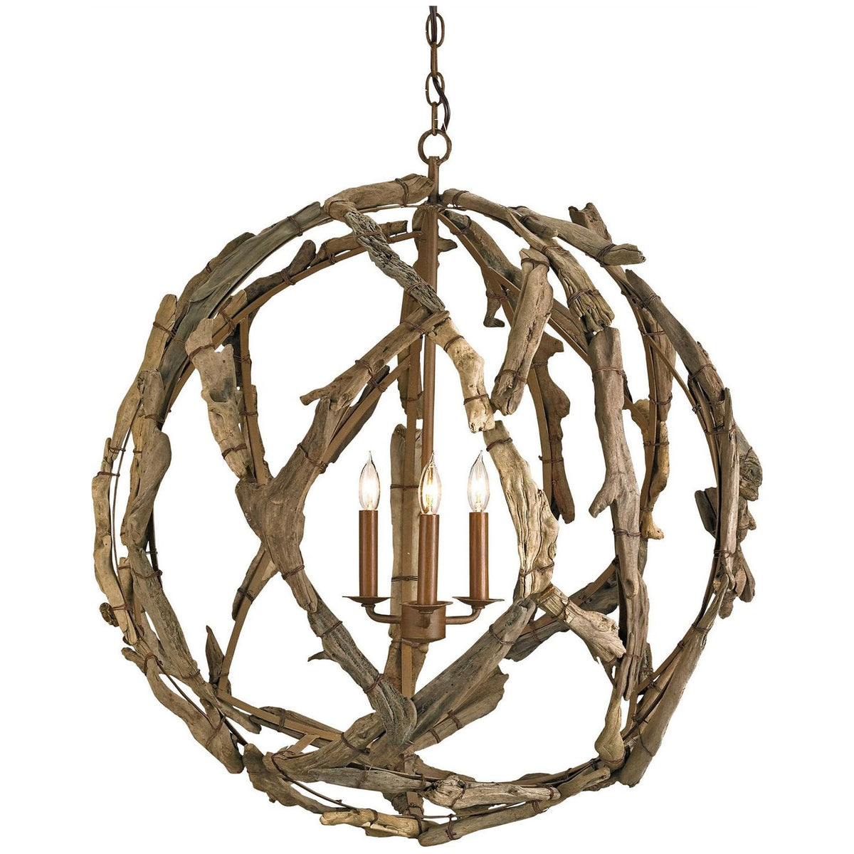 Currey and Company - 9078 - Three Light Chandelier - Driftwood - Natural/Washed Driftwood