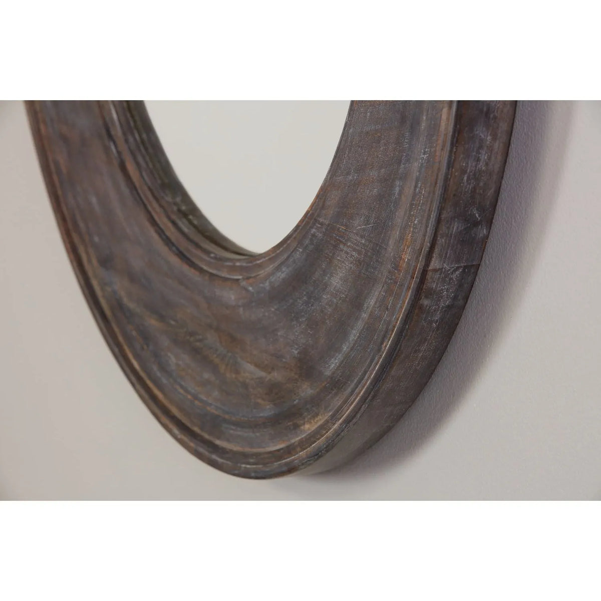 36" Round Black Wash Mango Wood Mirror