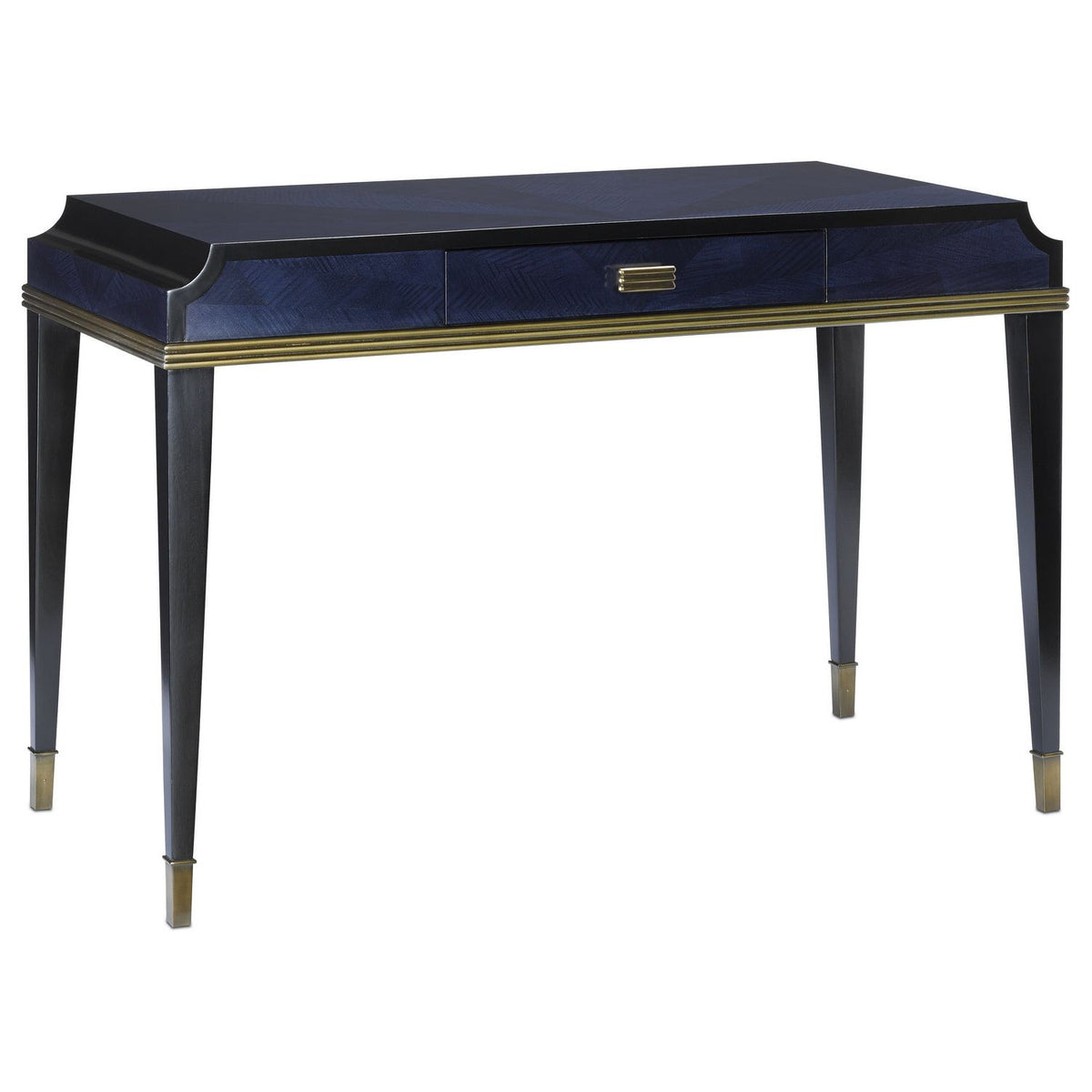 Currey and Company - 3000-0123 - Desk - Kallista - Dark Sapphire/Caviar Black/Antique Brass