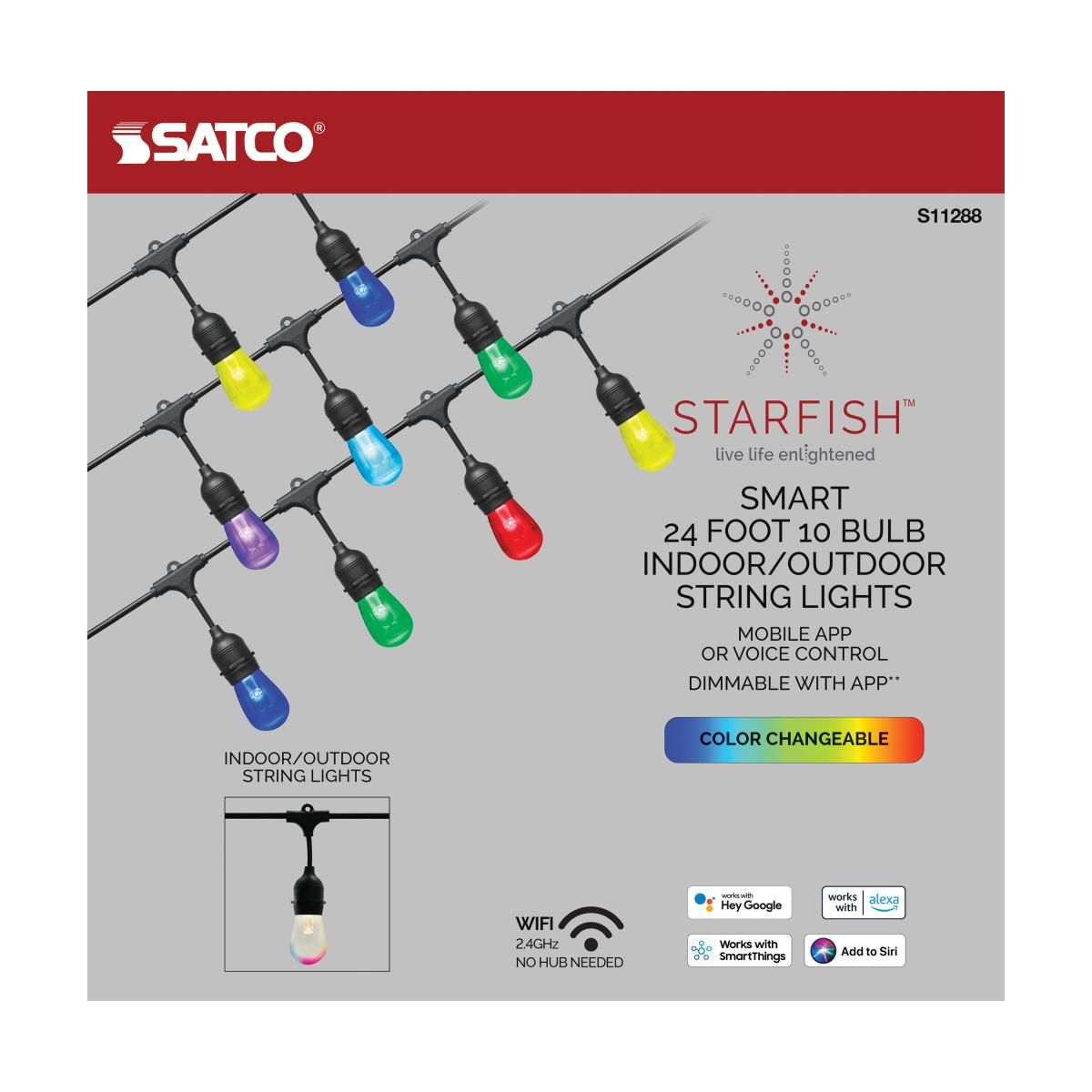 Étoile de mer intelligente DEL Guirlande lumineuse d'intérieur/extérieur de 24 pieds à 10 ampoules