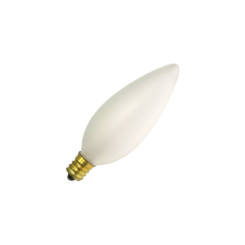 25 Watt BA9 1/2 Incandescent, Frost, 2500 Average rated hours, 193 Lumens, Candelabra base, 130 Volt