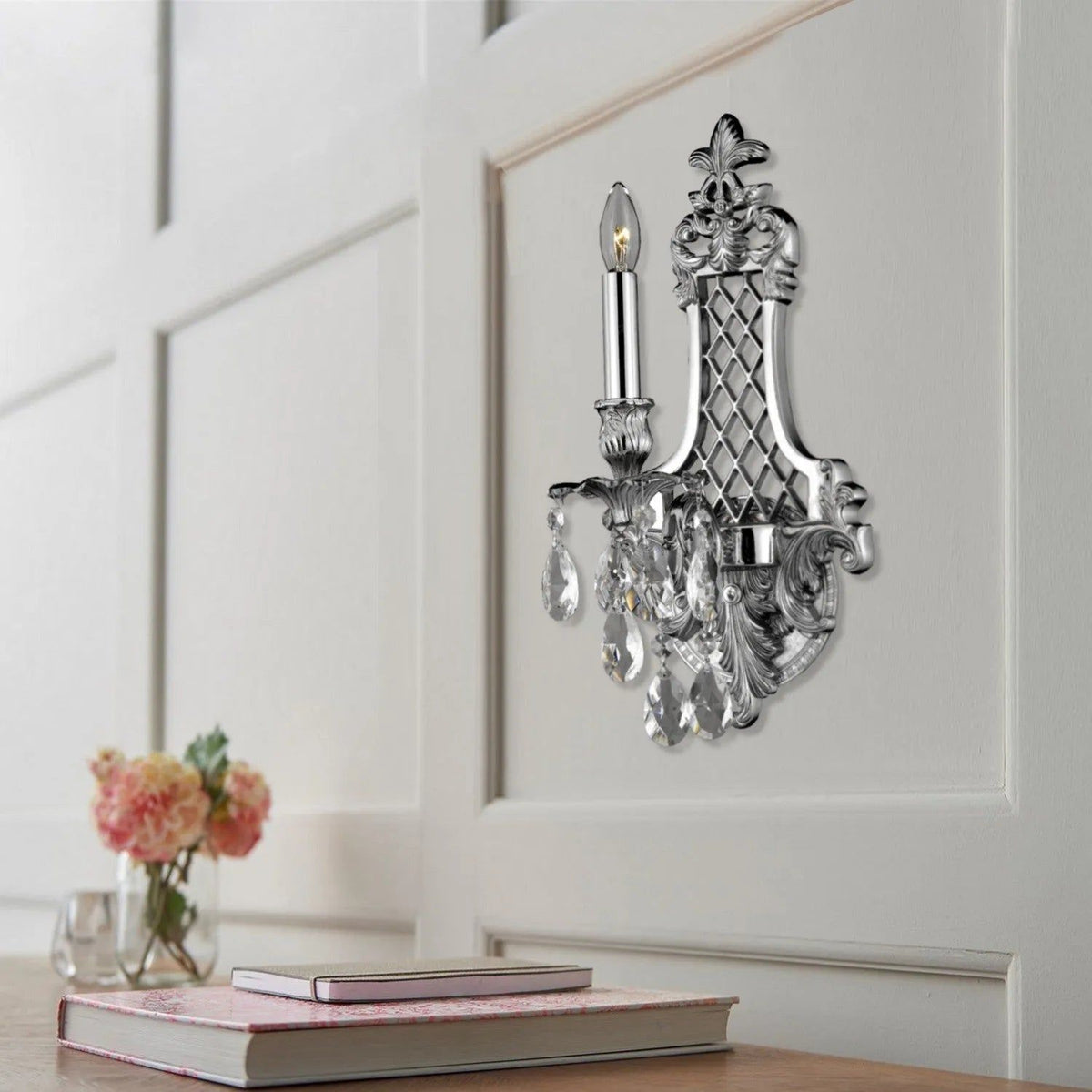 American Brass & Crystal - Brass and Crystal Lattice Wall Sconce - WS9451-O-08G-ST | Montreal Lighting & Hardware