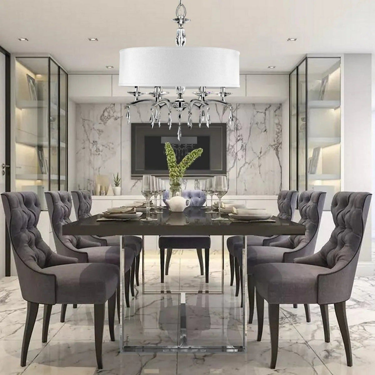 American Brass & Crystal - Kaya Shaded Brass and Crystal Chandelier - CH5602-G-36G-ST-HL | Montreal Lighting & Hardware