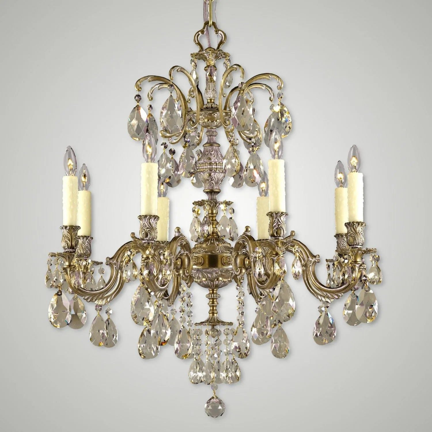 American Brass & Crystal - Marlena Brass and Golden Colored Crystal Chandelier - CH9714-OLN-04G-PI | Montreal Lighting & Hardware