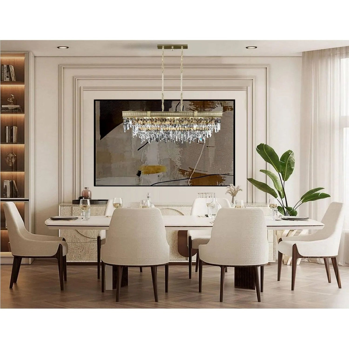 American Brass & Crystal - Valencia Modern Crystal Linear Chandelier - IL8375-PMN-38G | Montreal Lighting & Hardware