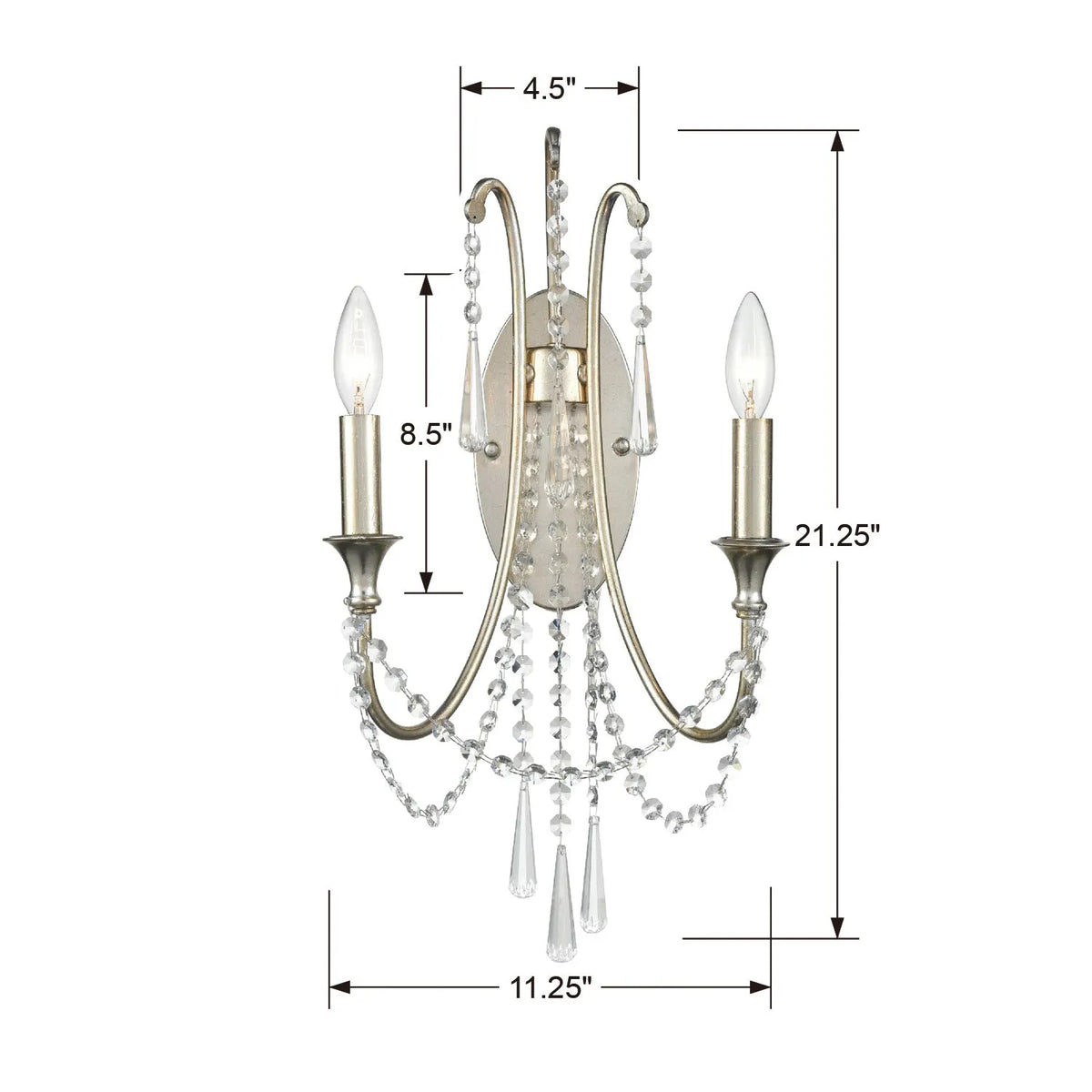 Crystorama - Arcadia Two Light Wall Mount - ARC-1902-GA-CL-MWP | Montreal Lighting & Hardware