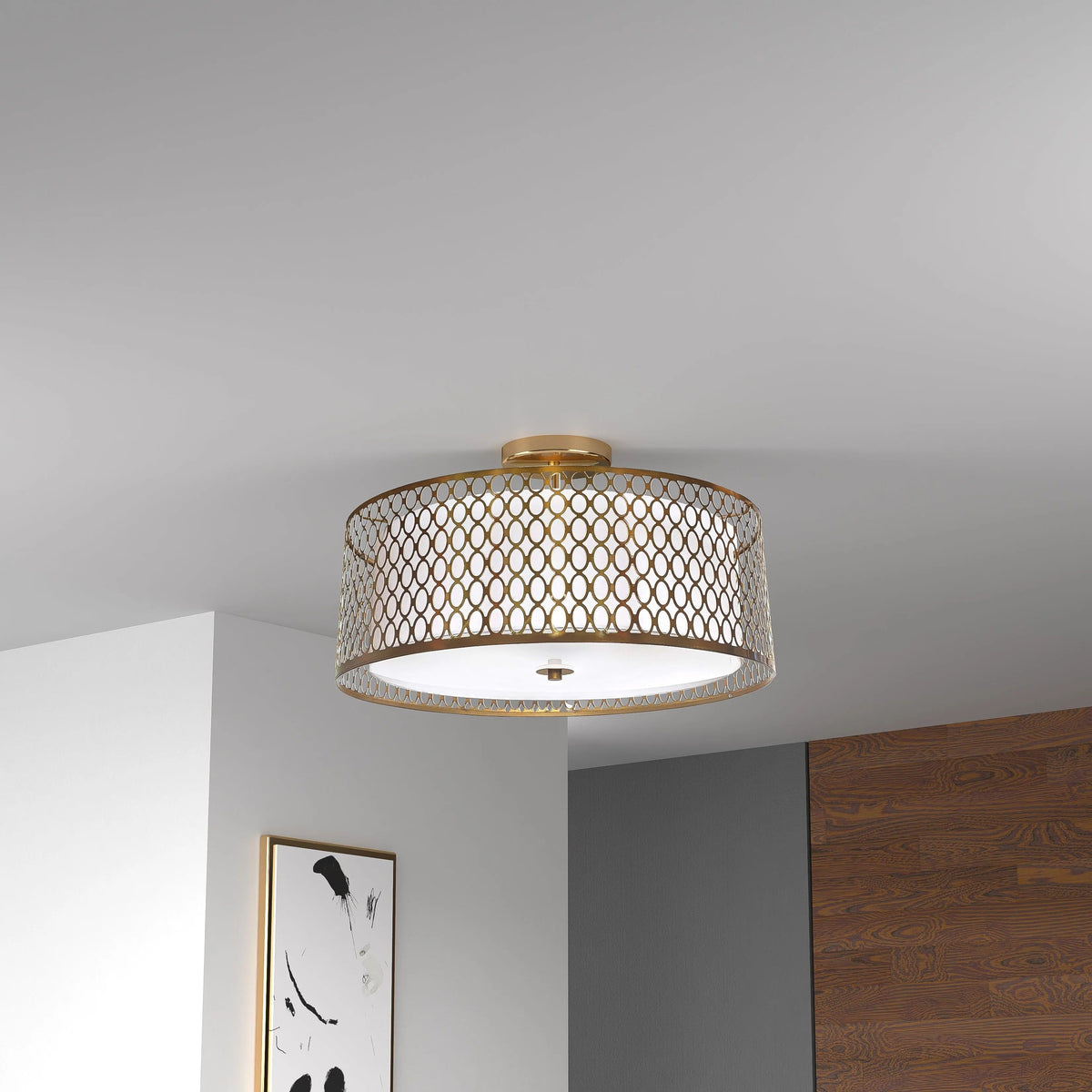 Dainolite - Kordan Semi-Flush Mount - 1015-16FH-AGB-WH | Montreal Lighting & Hardware