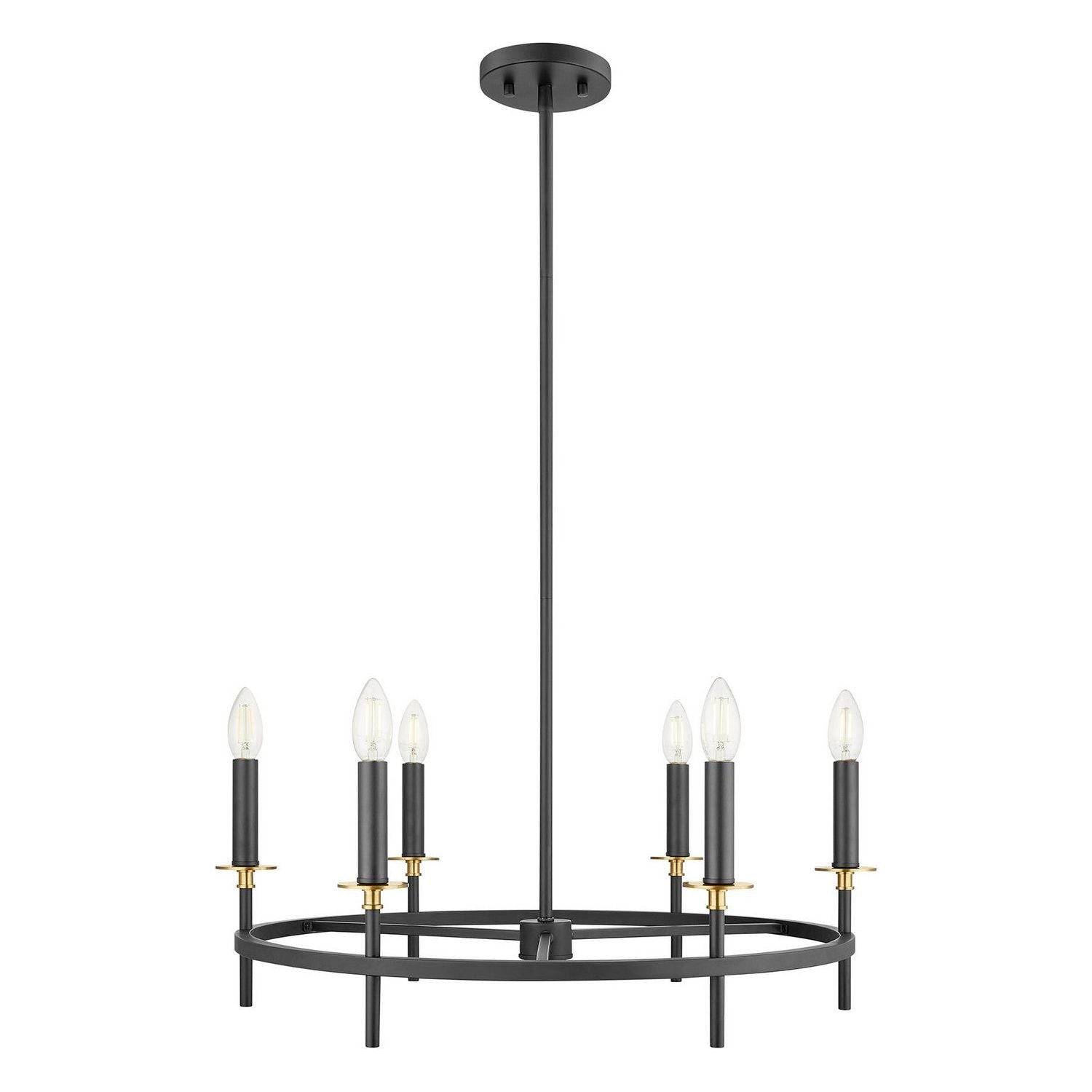 Meridian - M100140MBKNB - Six Light Chandelier - Matte Black and Natural Brass