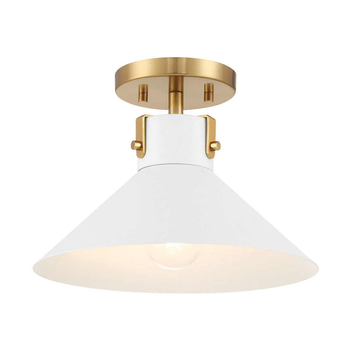 Meridian - M60078WHNB - One Light Semi-Flush Mount - White and Natural Brass