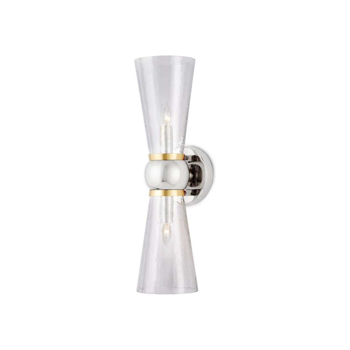 Currey and Company - 5800-0059 - Two Light Bath Wall Sconce - Byford - Polished Nickel / Clear / Polished Brass