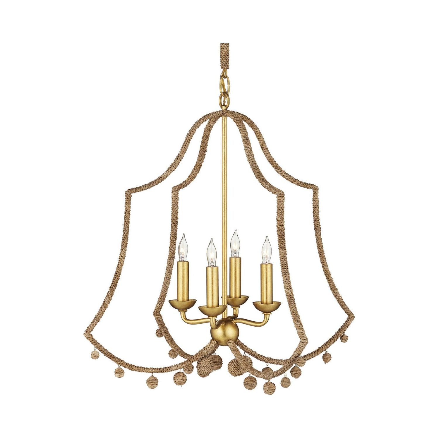 Currey and Company - 9000-1247 - Four Light Chandelier - Nimes - Natural Rope / Contemporary Gold Leaf