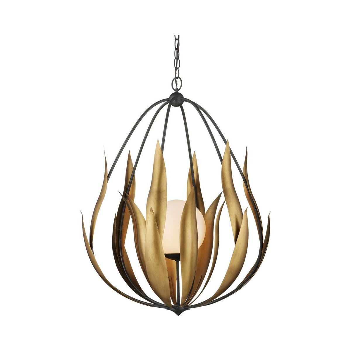 Currey and Company - 9000-1250 - One Light Chandelier - Endymion - Aged Steel / Brass / White