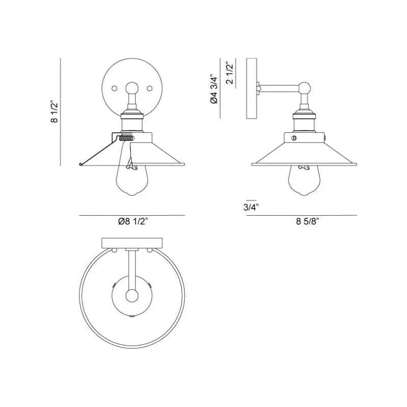 Matteo Lighting - Bulstrode's Workshop Metal Shade Wall Sconce - W46111AGBK | Montreal Lighting & Hardware