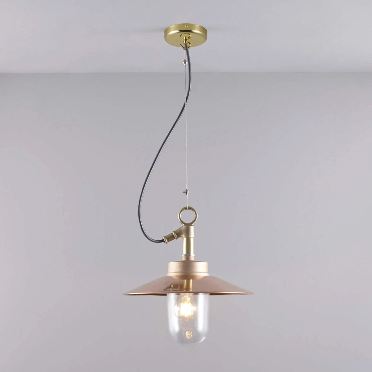 Davey Lighting - Well Glass Pendant With Visor 7680 IP44 - US-DP7680/PE/GM/CL/IP44 | Montreal Lighting & Hardware