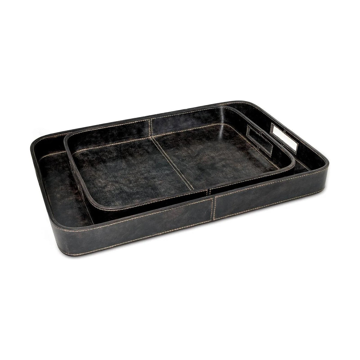 Regina Andrew - Derby Rectangle Leather Tray Set - 20-1504BLK | Montreal Lighting & Hardware