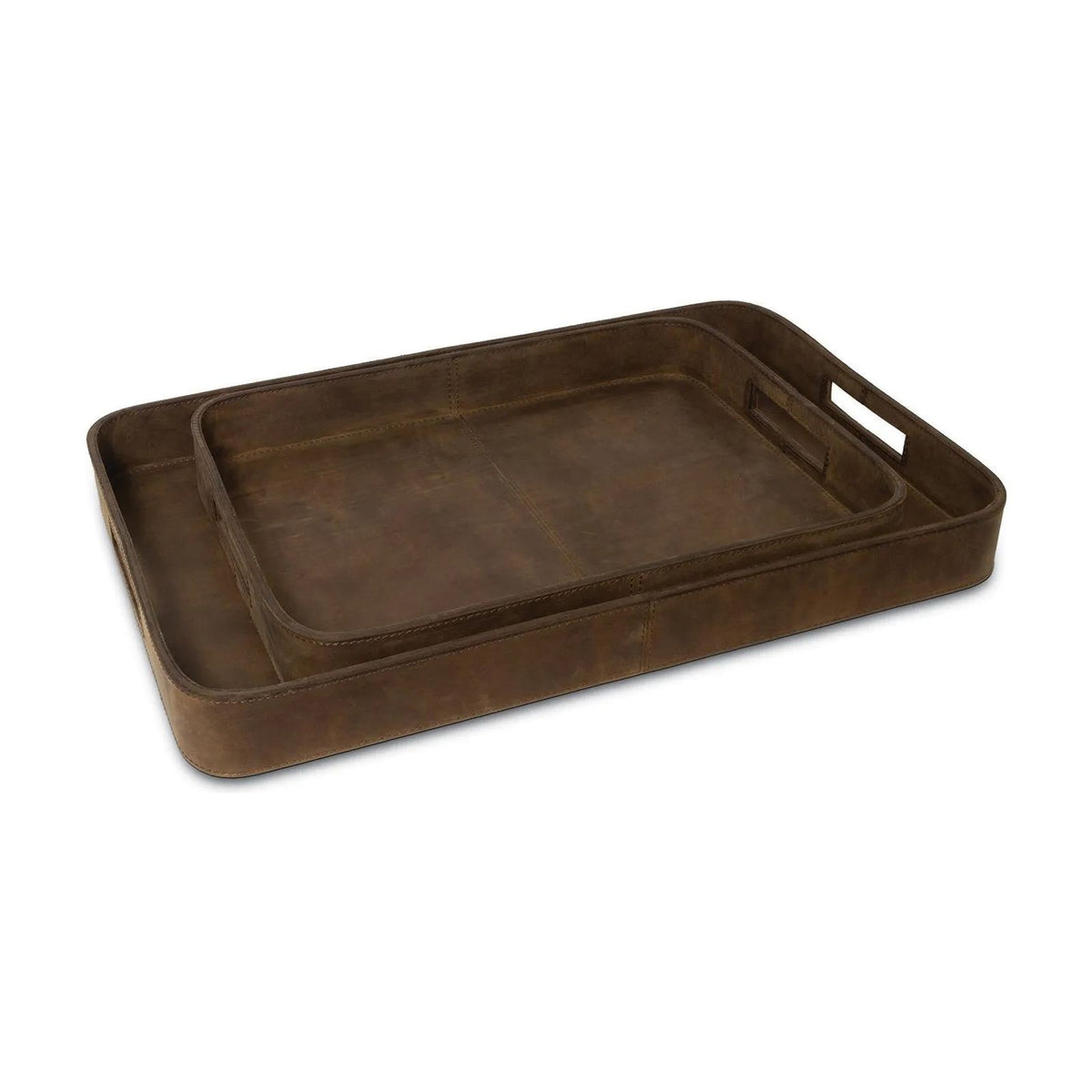 Regina Andrew - Derby Rectangle Leather Tray Set - 20-1504BRN | Montreal Lighting & Hardware