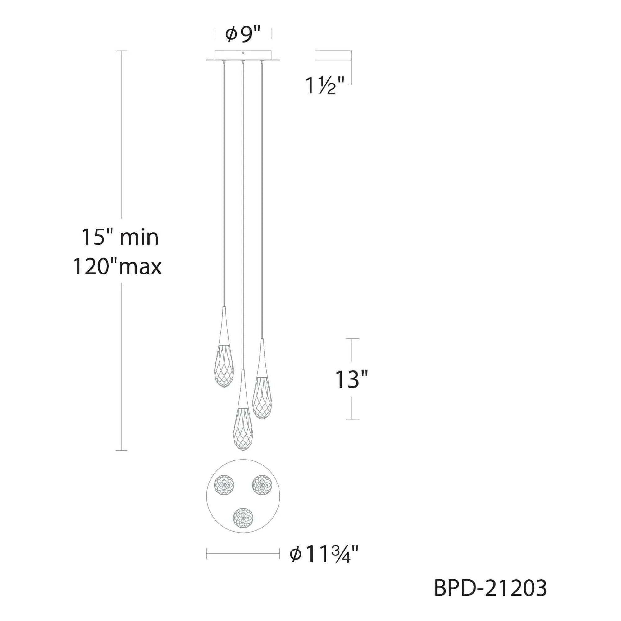 Schonbek Beyond - Hibiscus 3 Light LED Multi-Light Pendant - BPD21203-AB | Montreal Lighting & Hardware