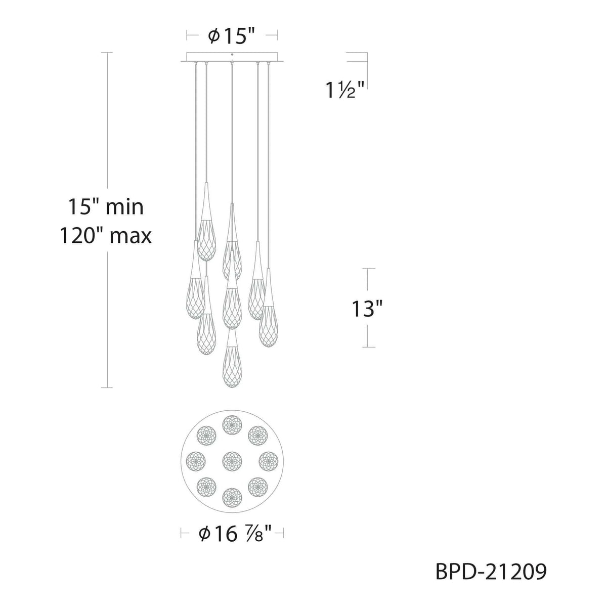 Schonbek Beyond - Hibiscus 9 Light LED Multi-Light Pendant - BPD21209-AB | Montreal Lighting & Hardware