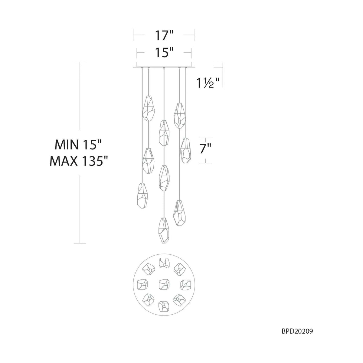 Schonbek Beyond - Martini 9 Light LED Multi-Light Pendant - BPD20209O-AB | Montreal Lighting & Hardware